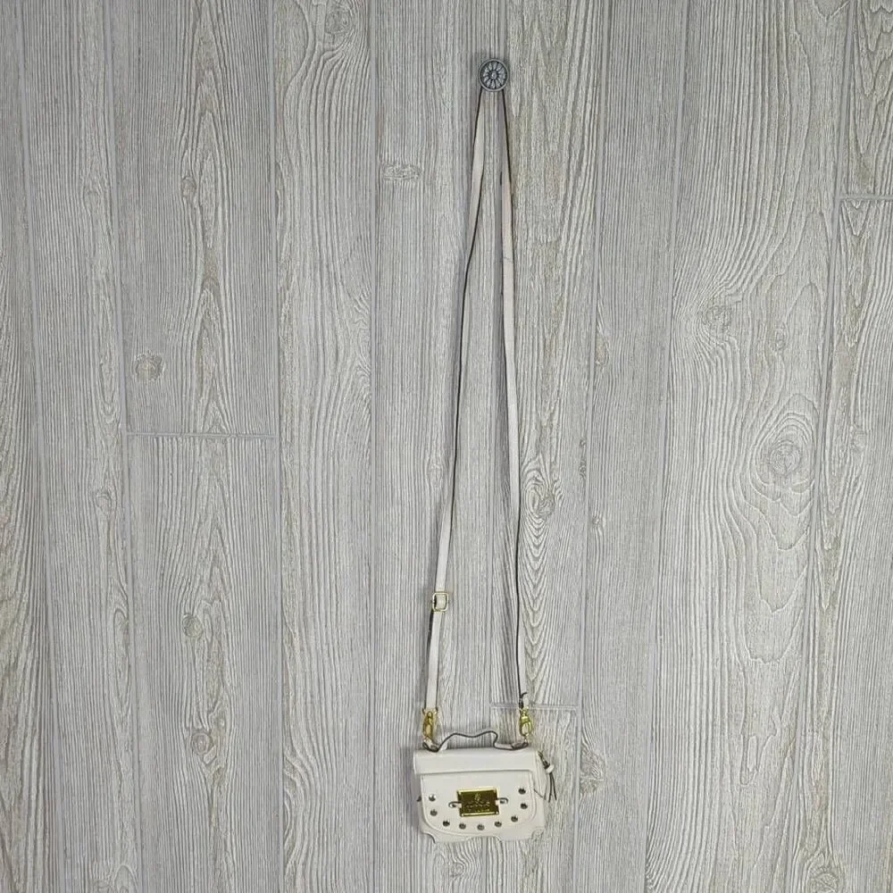 Nicole Miller Faux White Leather Crossbody Bag Purse Multipurpose Studded